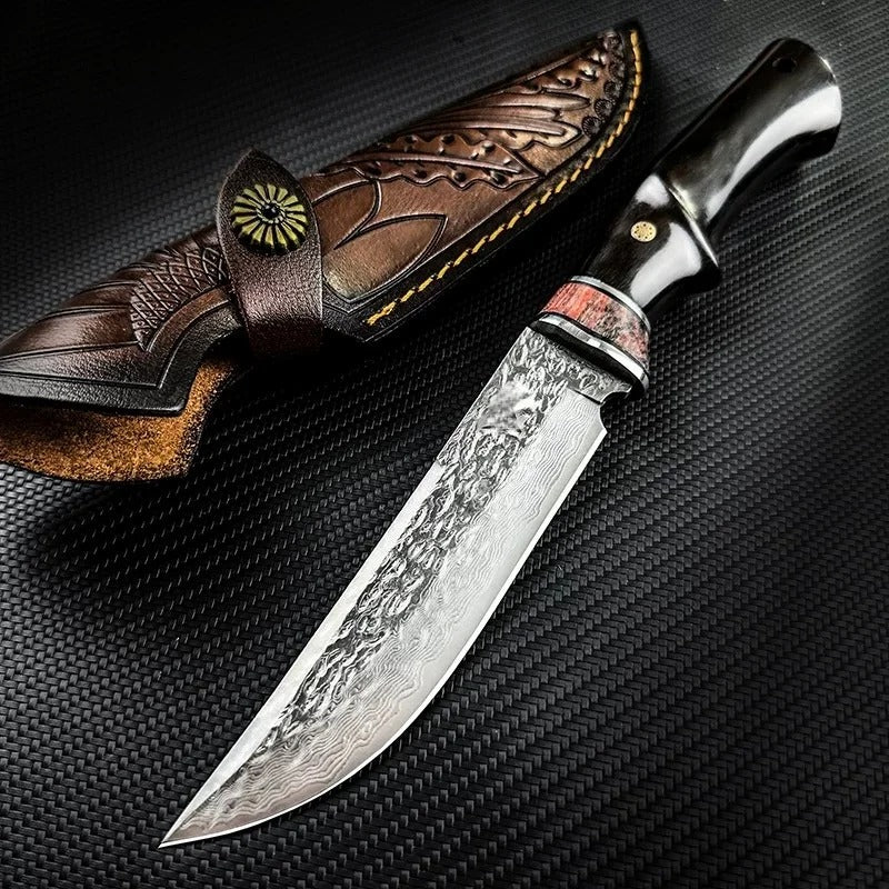 Damascus style Drop Point knife