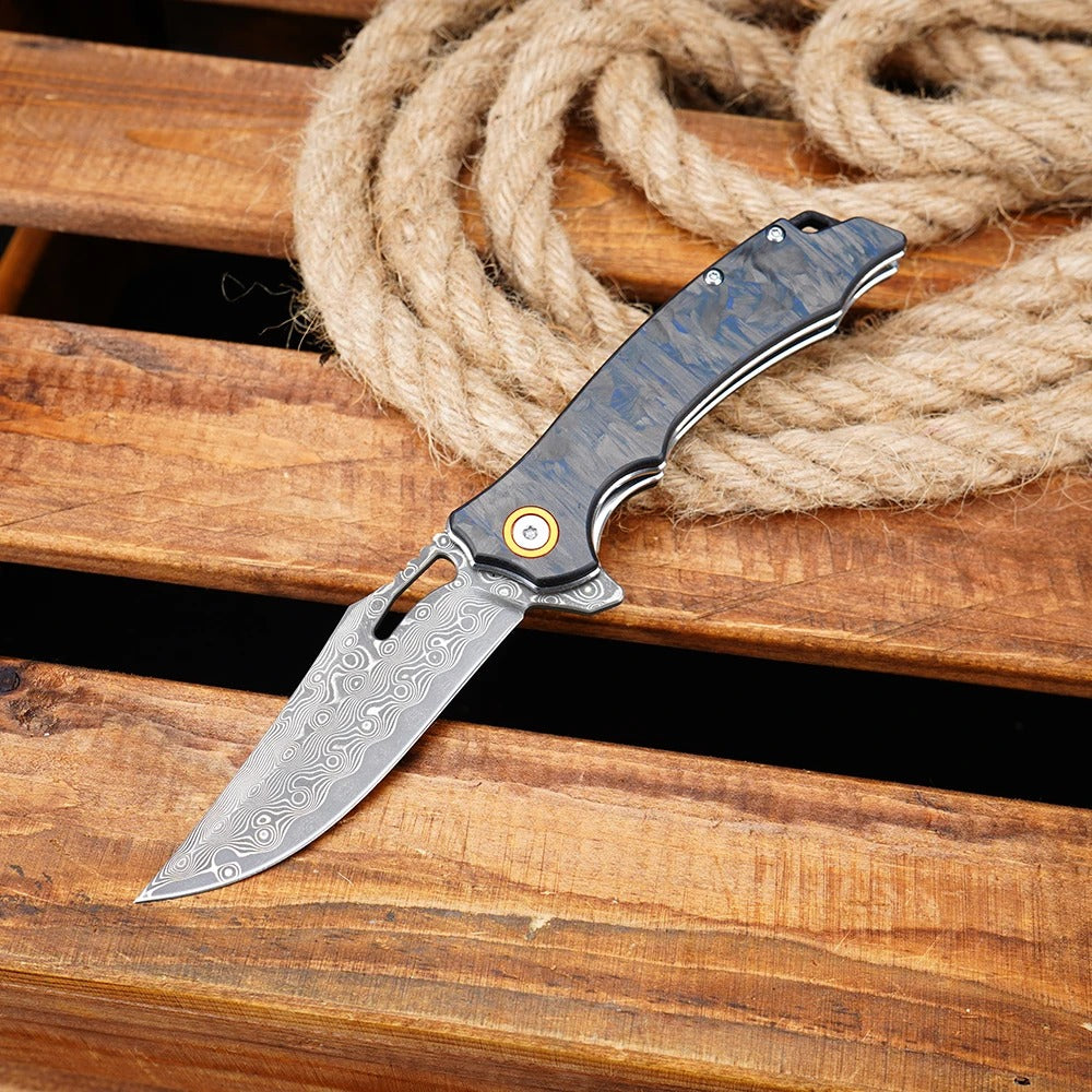 Damascus folding pocket knife